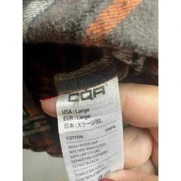 CQR Men's Flannel Shirt Brown Orange Long Sleeve Button Up Size Large - Picture 8 of 11